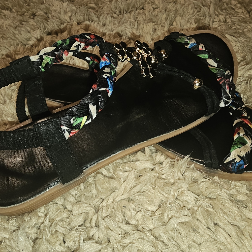 Black and Multicolor Women's Sandals